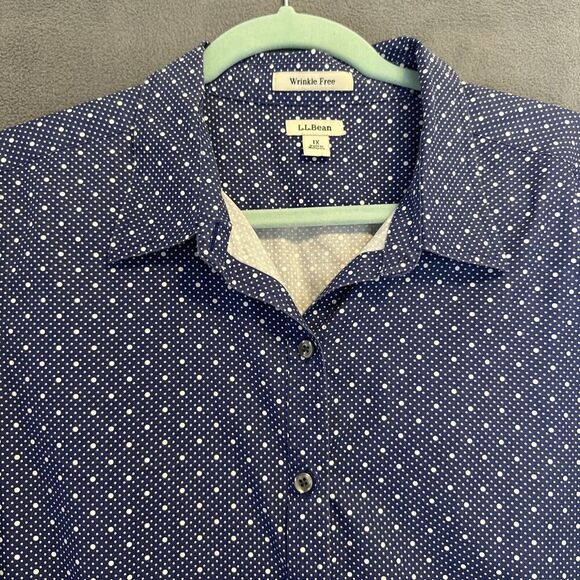 LL Bean Wrinkle Free Button Up Shirt Womens Plus Size 1X Blue Printed Office - Picture 1 of 9